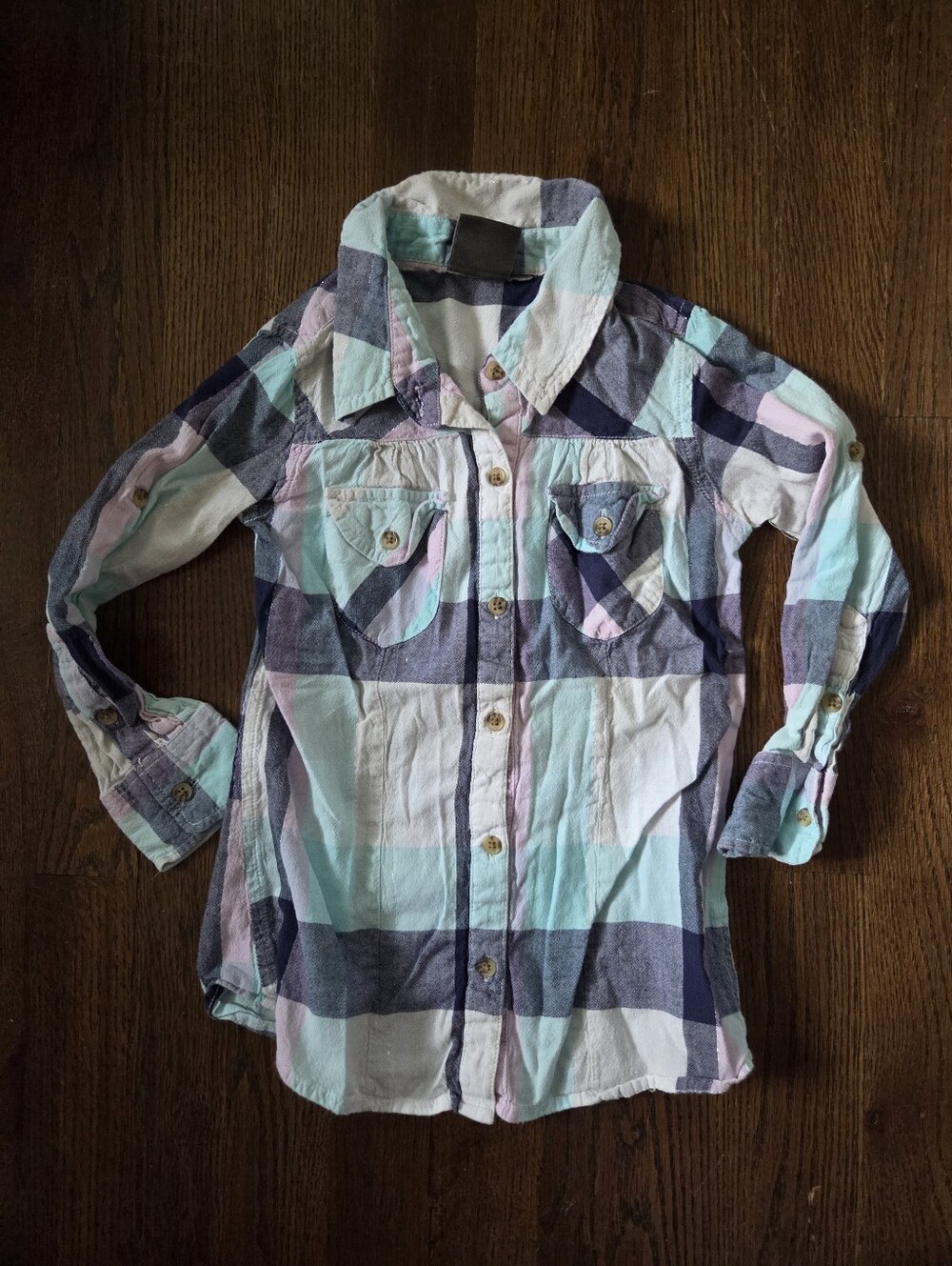 Bass Pro Shop Girls 4/5 Plaid Button Front Shirt